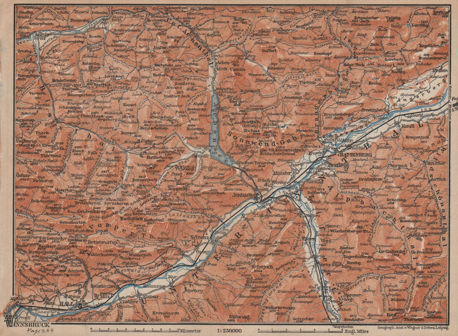 ACHENSEE environs/umgebung. Unterinntal Rattenberg Innsbruck Karwendel 1907 map